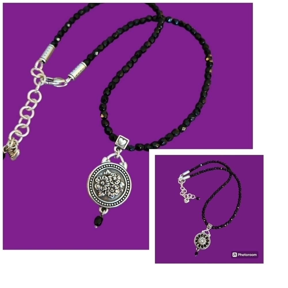 BRIGHTON 1910 Jet Set Crystal Floral Round Pendant Castlecore Beaded Necklace